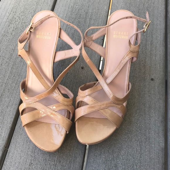 Stuart Weitzman Cross Front Strappy Patent Heels - Picture 3 of 8